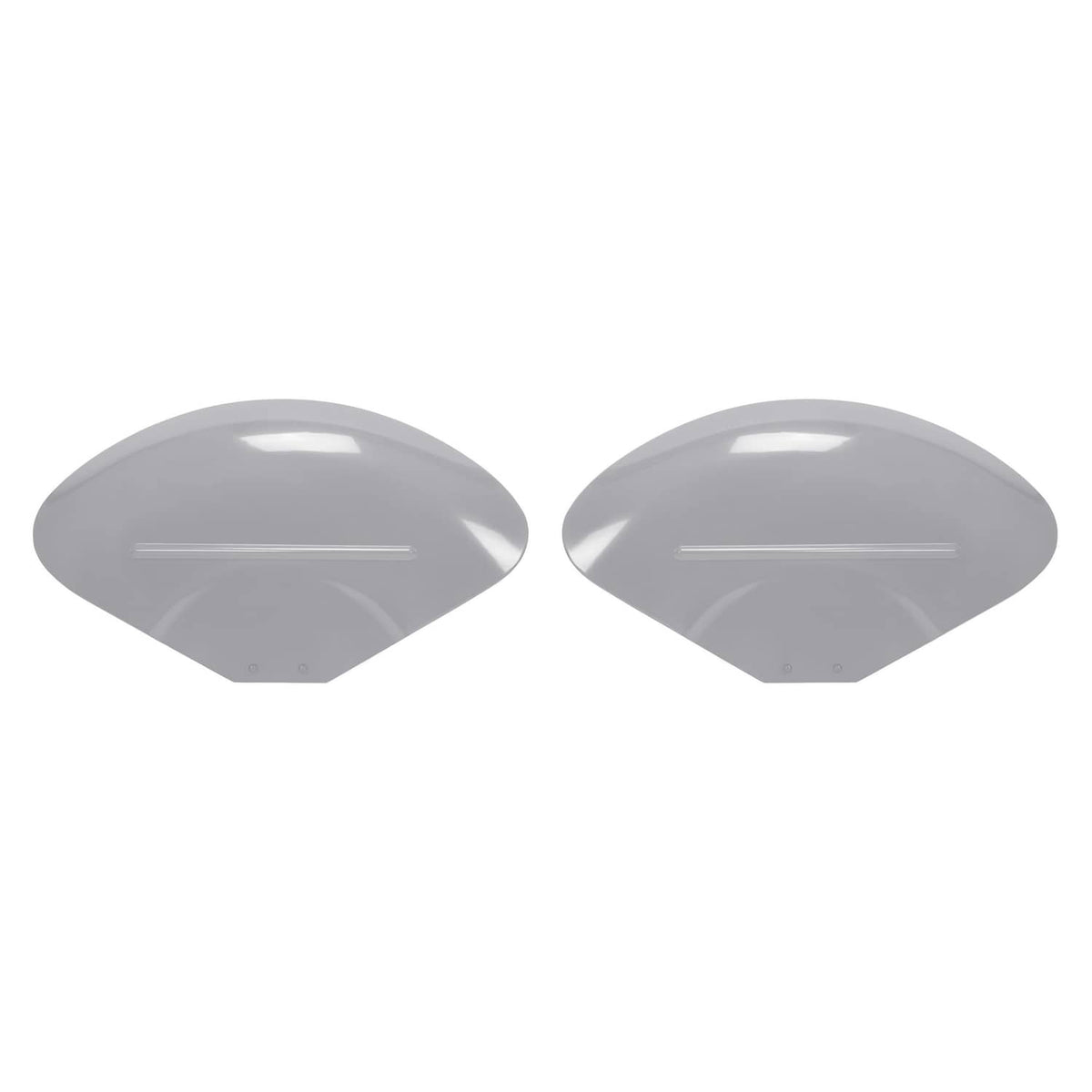 Pair of gray fender skin panels with rounded ends and top slot lines