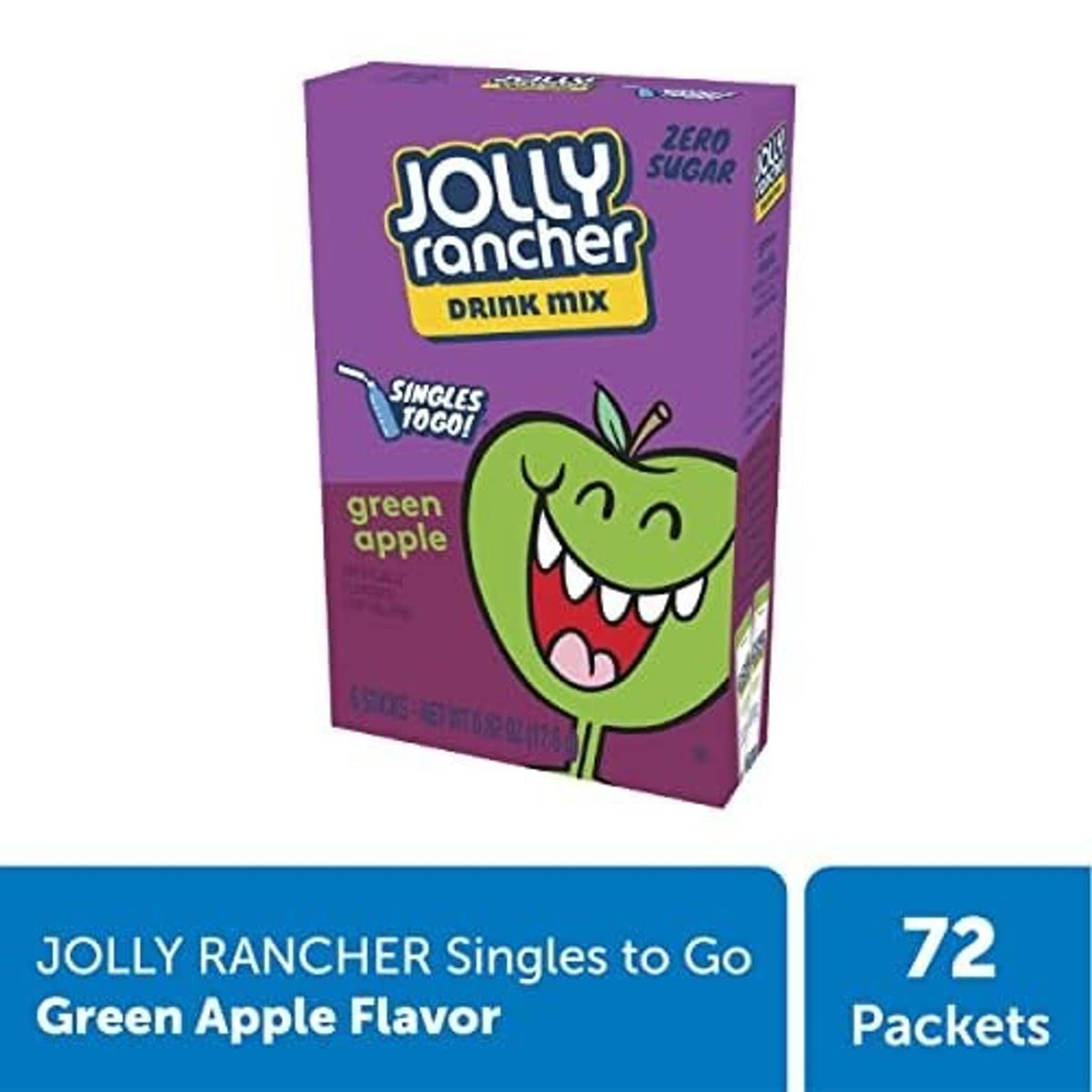 Purple Jolly Rancher Singles to Go green apple flavor box with front logo