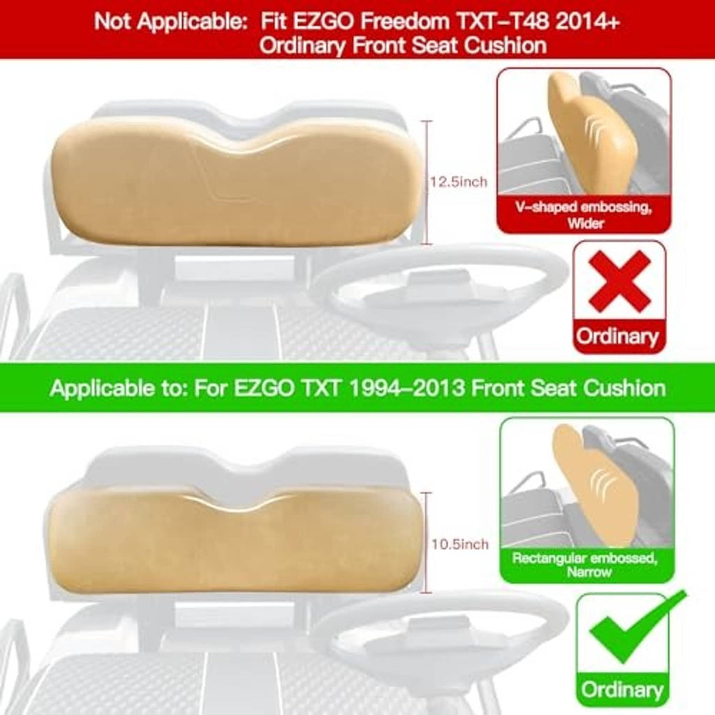 Front seat cushion cover fit diagram with embossed V-shape and rectangular sections