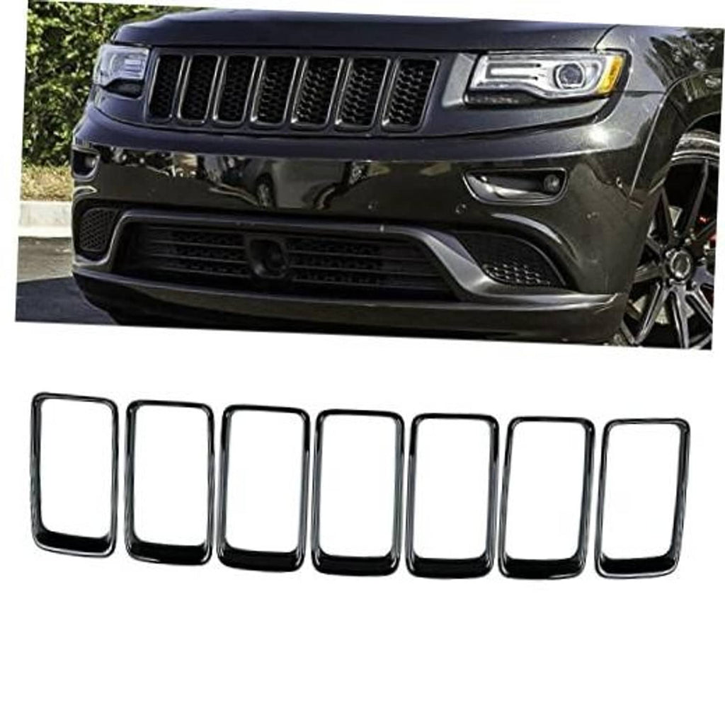 7-piece black front bumper grille vent insert trim covers with mesh openings