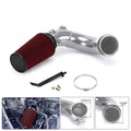 Cold air intake pipe and red cone filter with mounting parts, polished chrome finish.