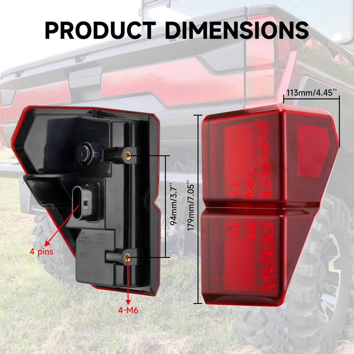 Red rear tail light with visible mounting area and plug connections