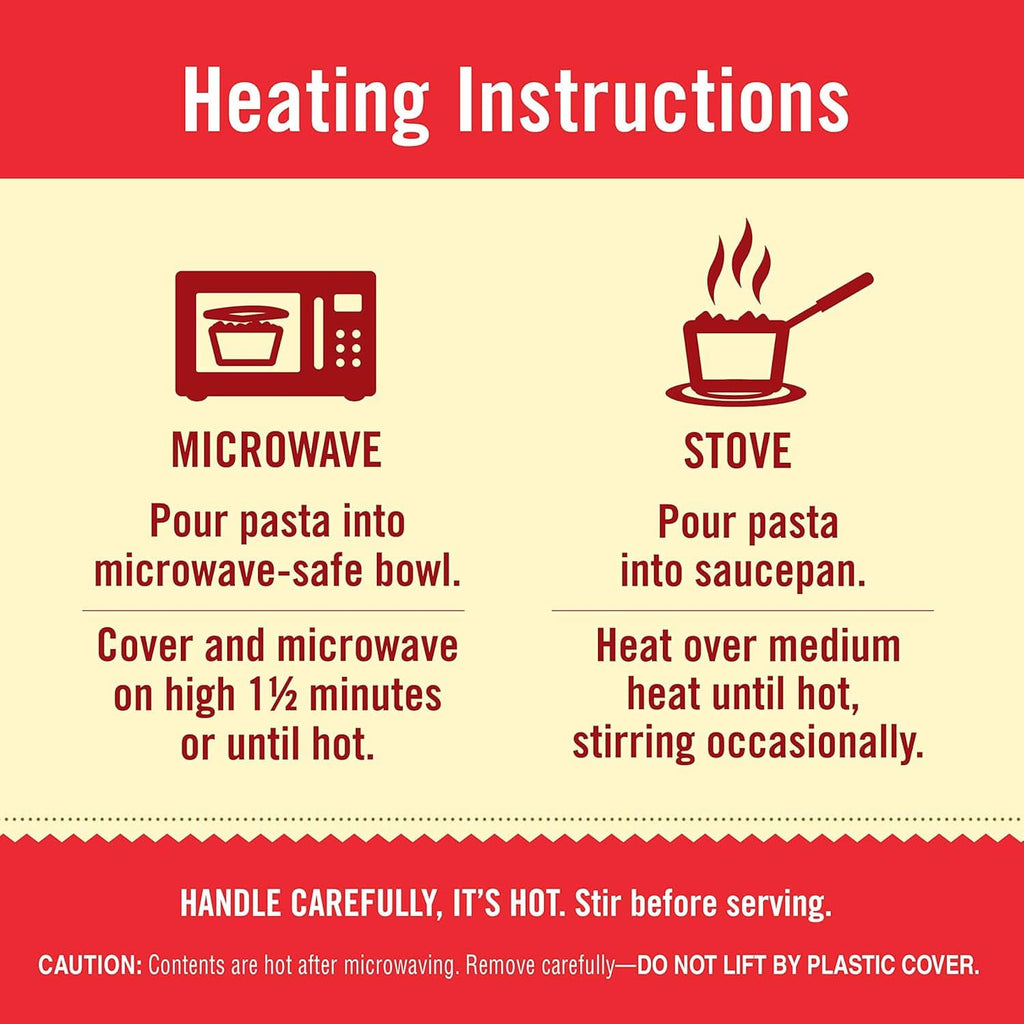 Heating instructions for Chef Boyardee ravioli: microwave or stovetop directions