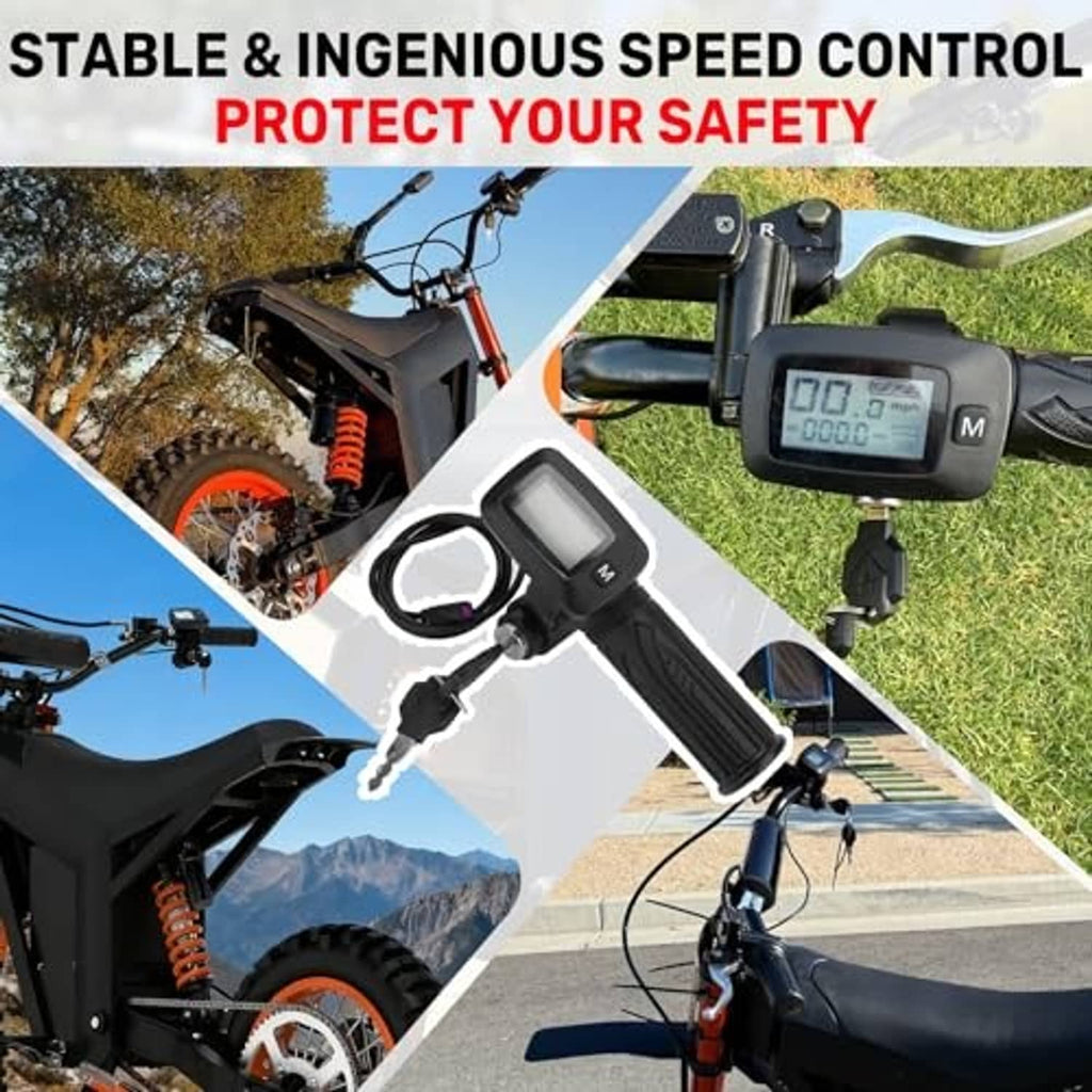 Throttle control display kit with LCD screen, M button, handle grips, and keys