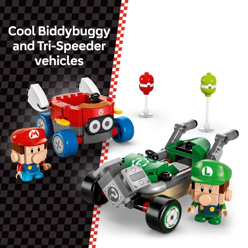 LEGO Super Mario buddy buggy and tri-speeder vehicles with baby Mario and Luigi figures