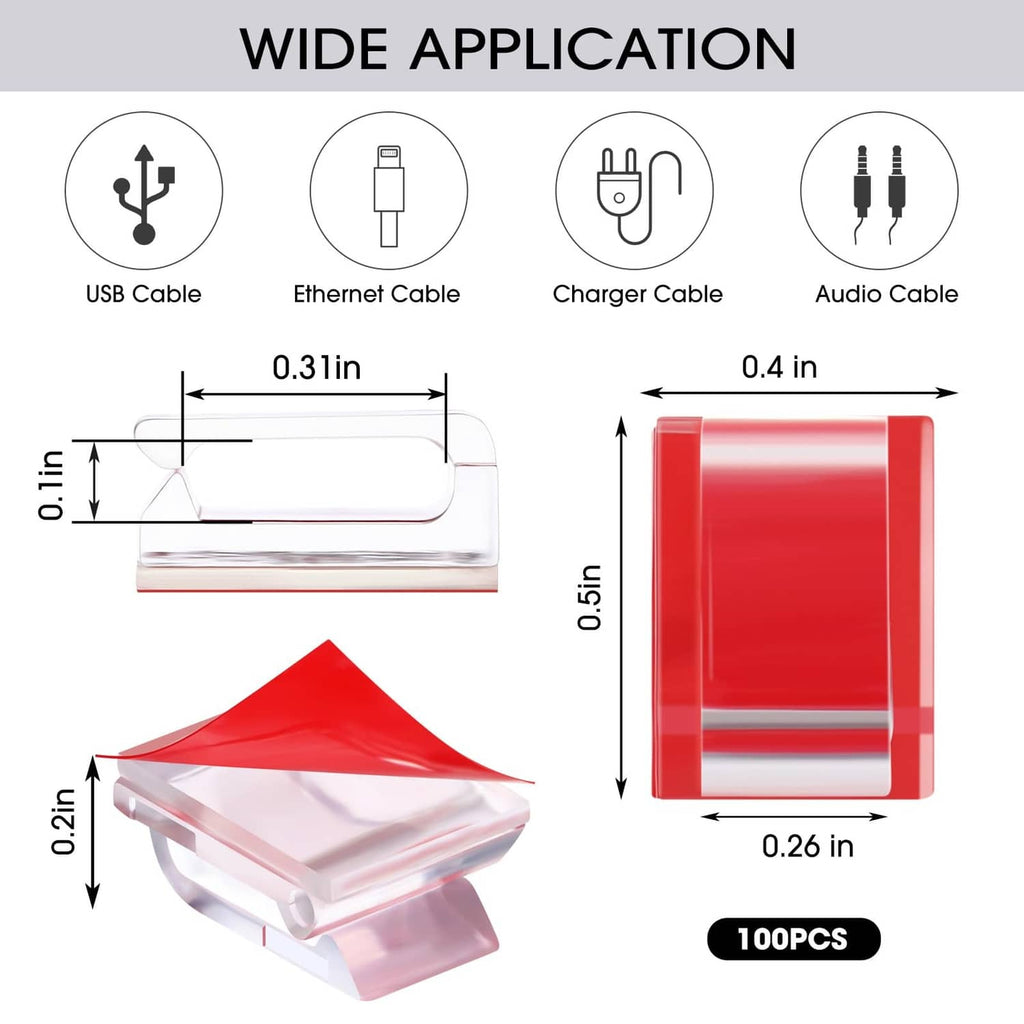 Red and clear adhesive clip with measuring-style size diagram, 100 pcs.