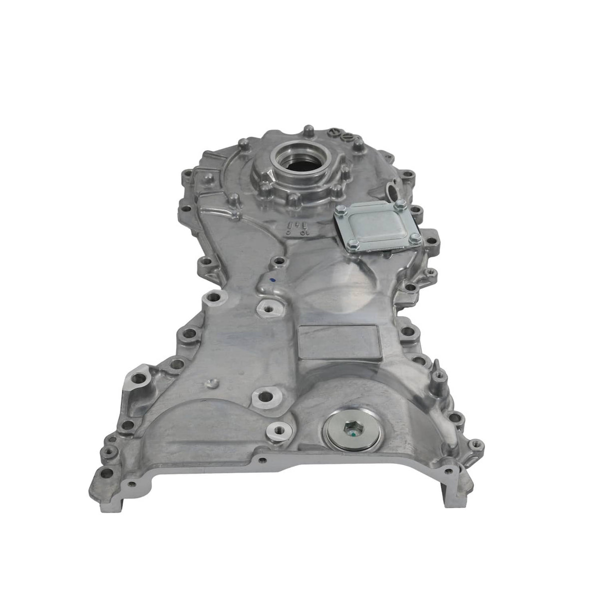 Oil pump housing assembly with large circular opening and top cover plate, cast metal