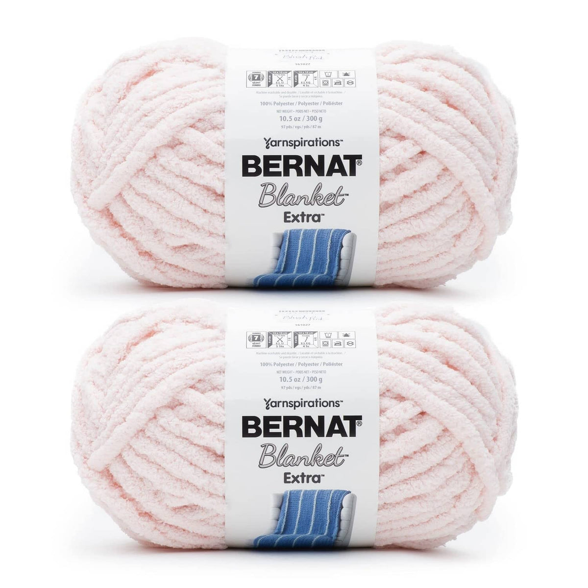 Bernat Blanket Extra jumbo chenille yarn, blush pink, 2-pack skeins with labels
