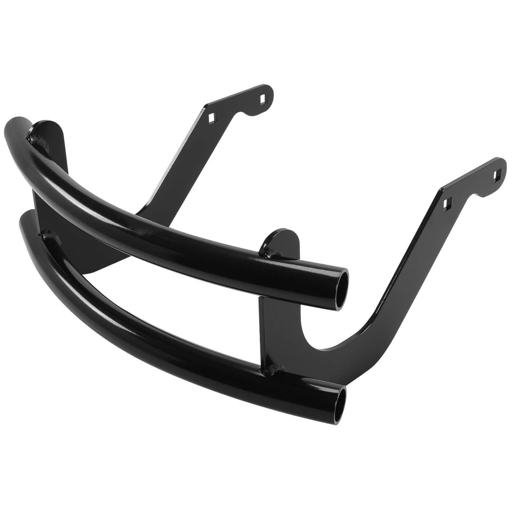 Black front bumper guard with two curved rails and a center support bracket