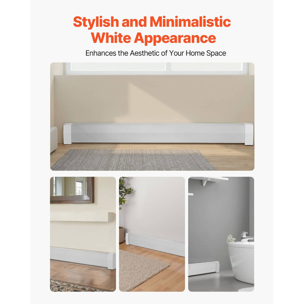White baseboard heater cover with smooth vented face and simple side ends