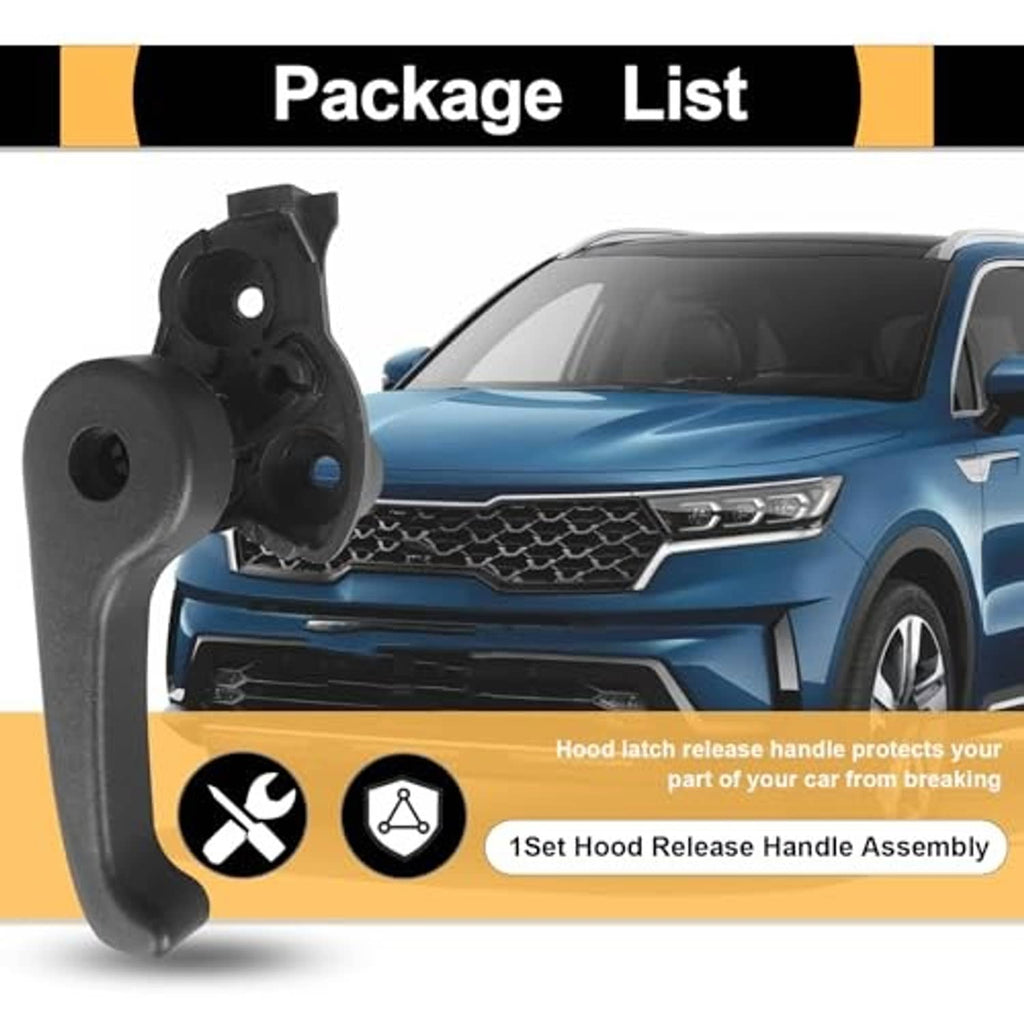 Black hood latch release handle assembly with protective packaging graphic