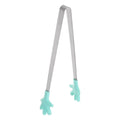 Mini stainless steel food tongs with turquoise silicone hand-shaped tips
