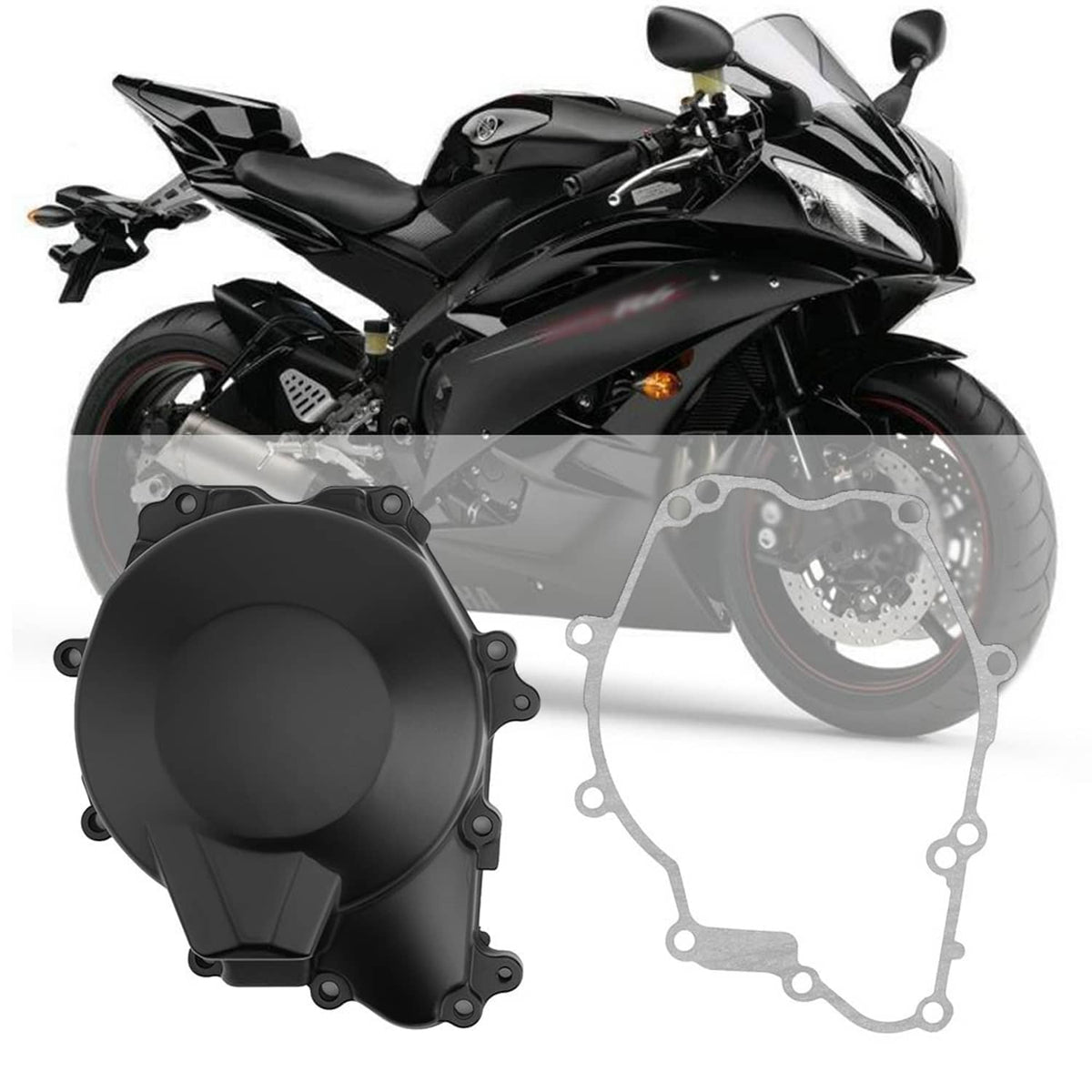 Left engine crankcase stator cover with gasket, black, for sport motorcycle