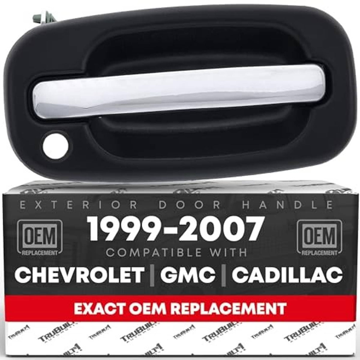 Retail-box replacement door handle, black housing with chrome lever