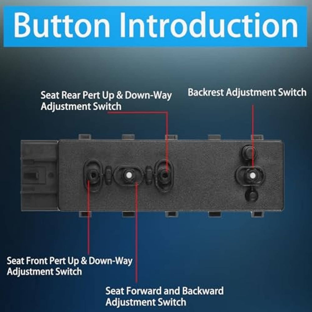 Power seat switch rear connector layout with multiple pins and mounting clips