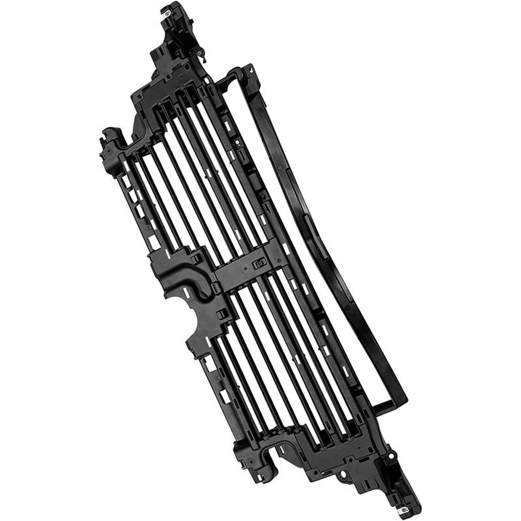 Black grille shutter assembly with horizontal slat core and support rails