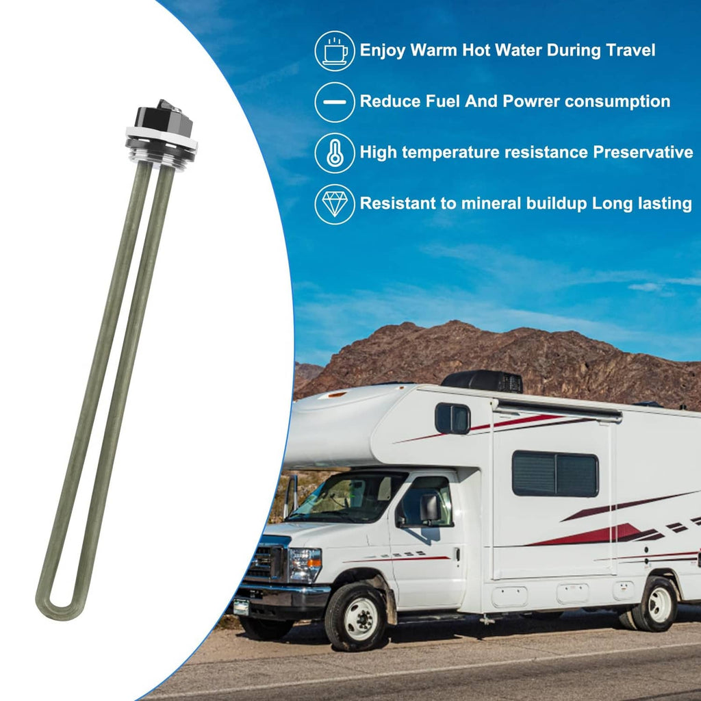 RV water heater replacement heating element with hex screw-in base and metal rods