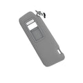 Gray driver-side sun visor with vanity mirror and light, includes mounting clips