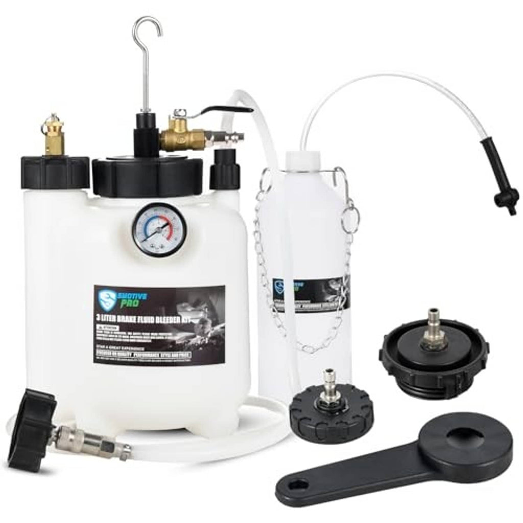 3L pneumatic brake bleeder kit set: pressure tank, gauge, suction hose, and connectors