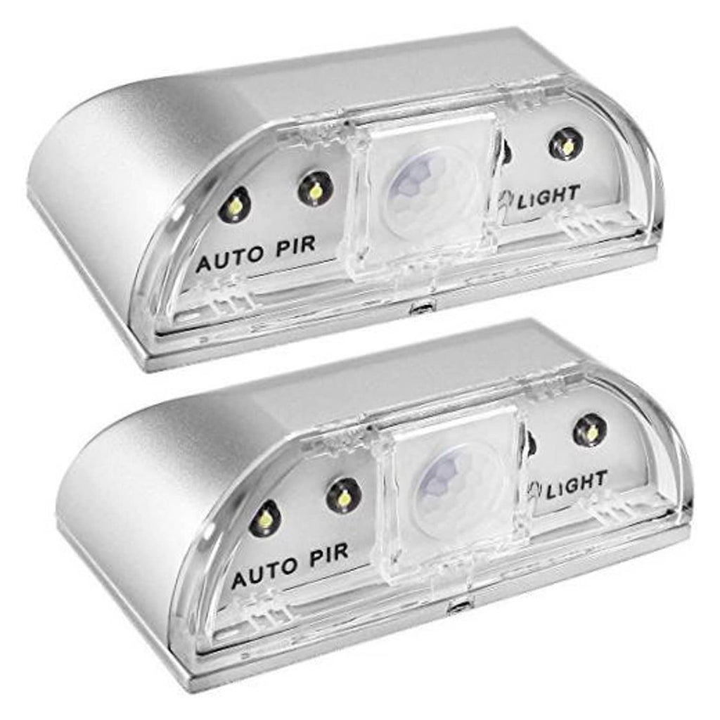 2-pack auto PIR keyhole LED door lights in clear lens and brushed silver finish