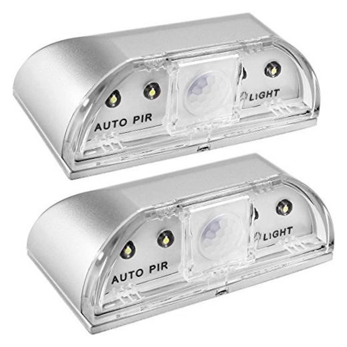 2-pack auto PIR keyhole LED door lights in clear lens and brushed silver finish