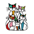 Colorful metal cat wall art with five retro cats in red, green, and blue