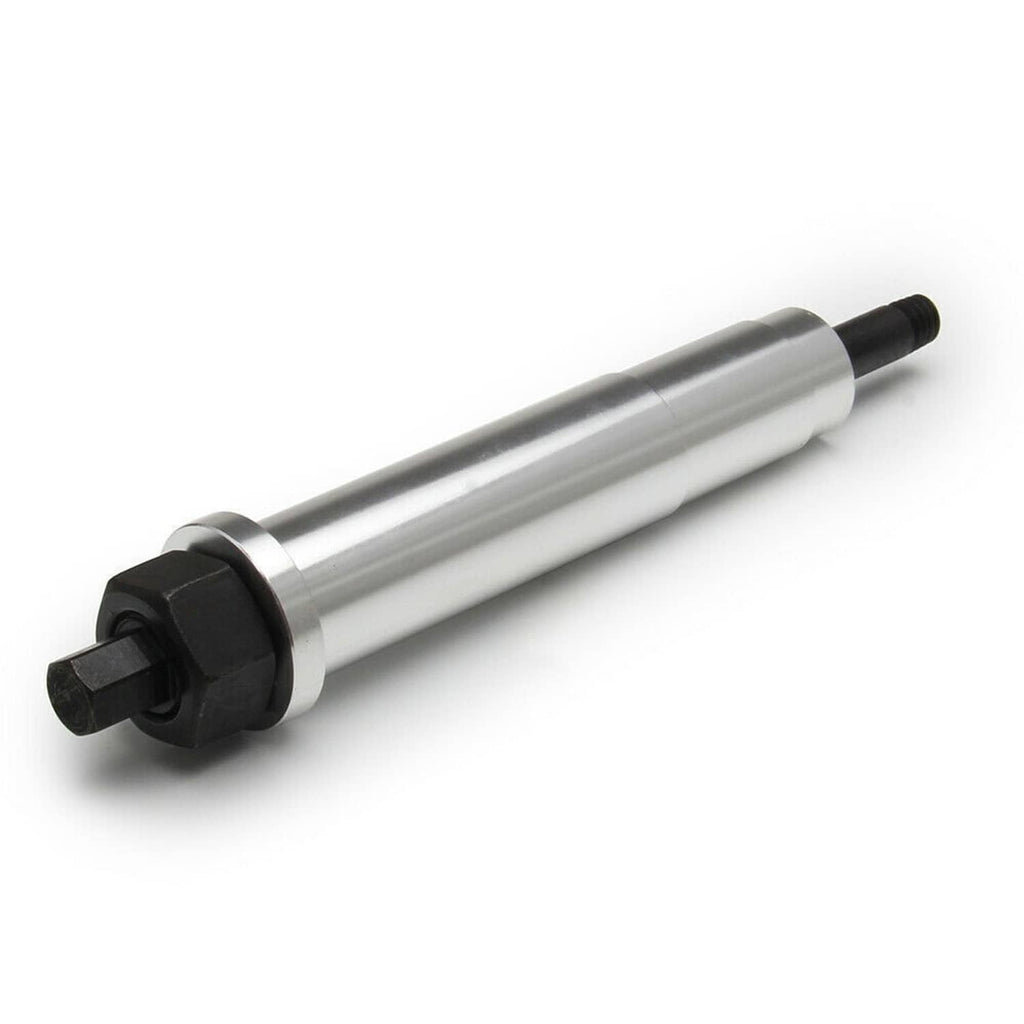 Spark plug remover tool with silver cylinder body and black threaded drive end