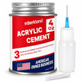 Clear acrylic cement canister with needle-tip applicator bottle and small tubing tip
