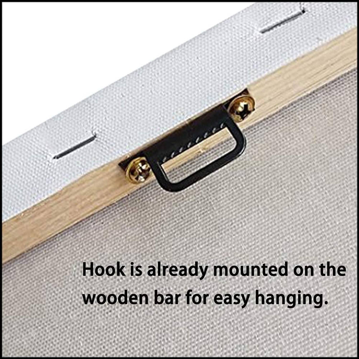 Canvas print hanging hook on the wooden support bar