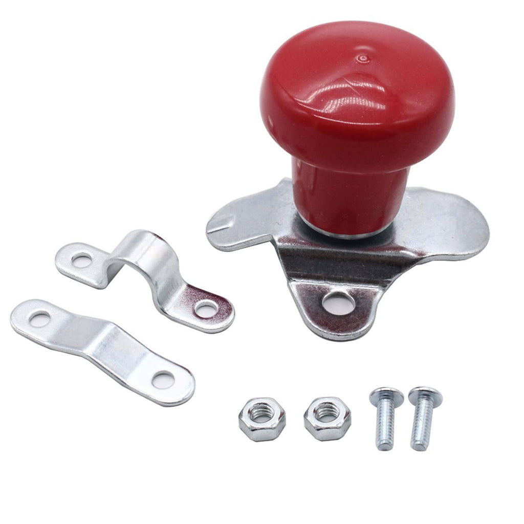 Red tractor steering wheel spinner knob with mounting bracket and hardware set
