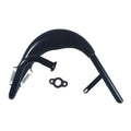 Black motorcycle exhaust expansion chamber silencer pipe with mounting bracket and clamp