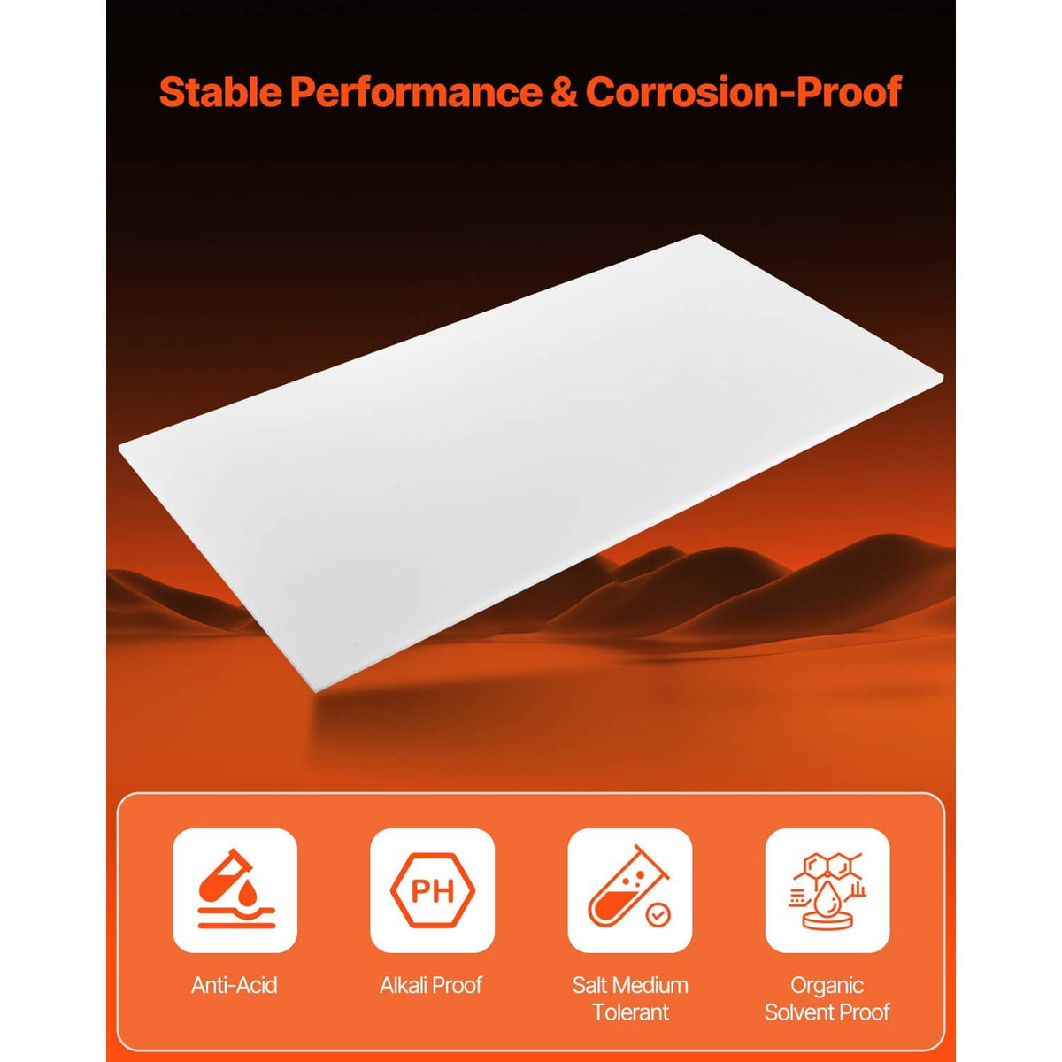 White HDPE plastic sheet board, tilted rectangular panel with surface icons.