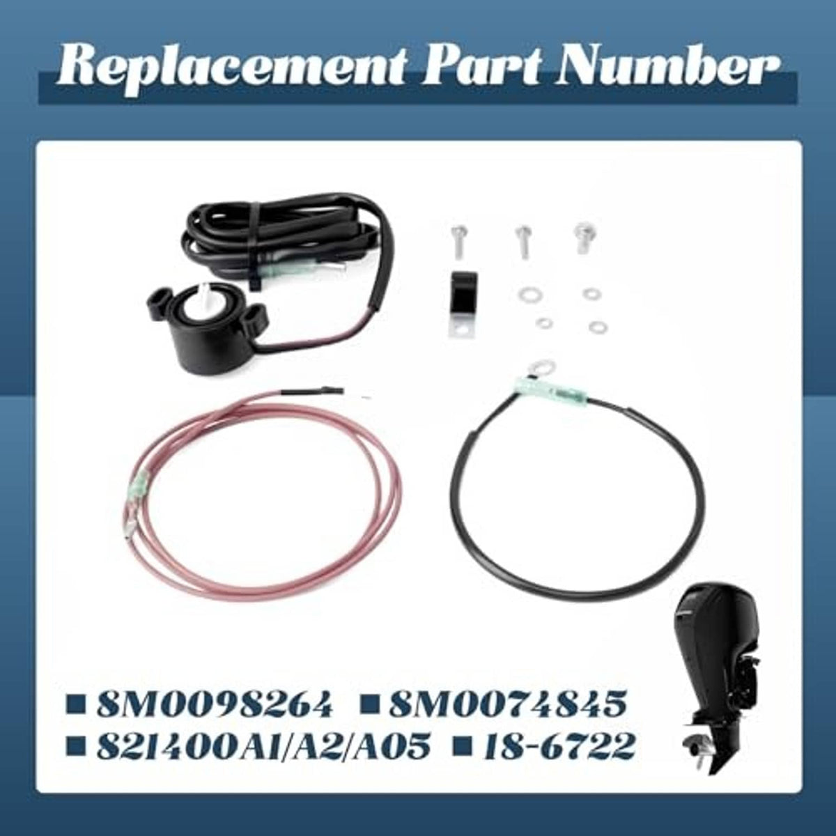 Starboard trim sender kit replacement parts: sensor, two wire harnesses, and mounting screws