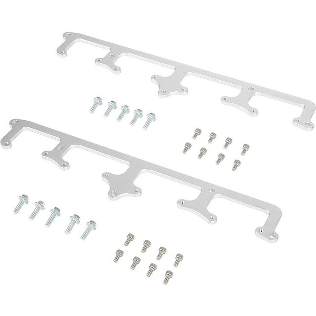 Set of silver billet aluminum coil brackets with included bolts, multiple mounting holes