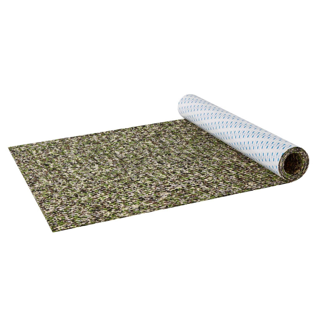 Green speckled EVA foam boat decking sheet mat laid out with rolled section.