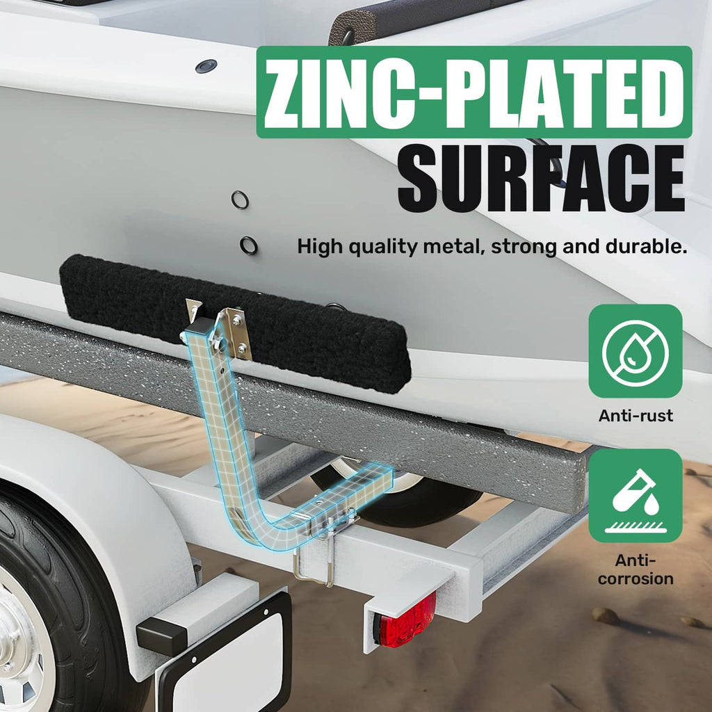 Zinc-plated guide-on bunk board supports with black carpet friction pads