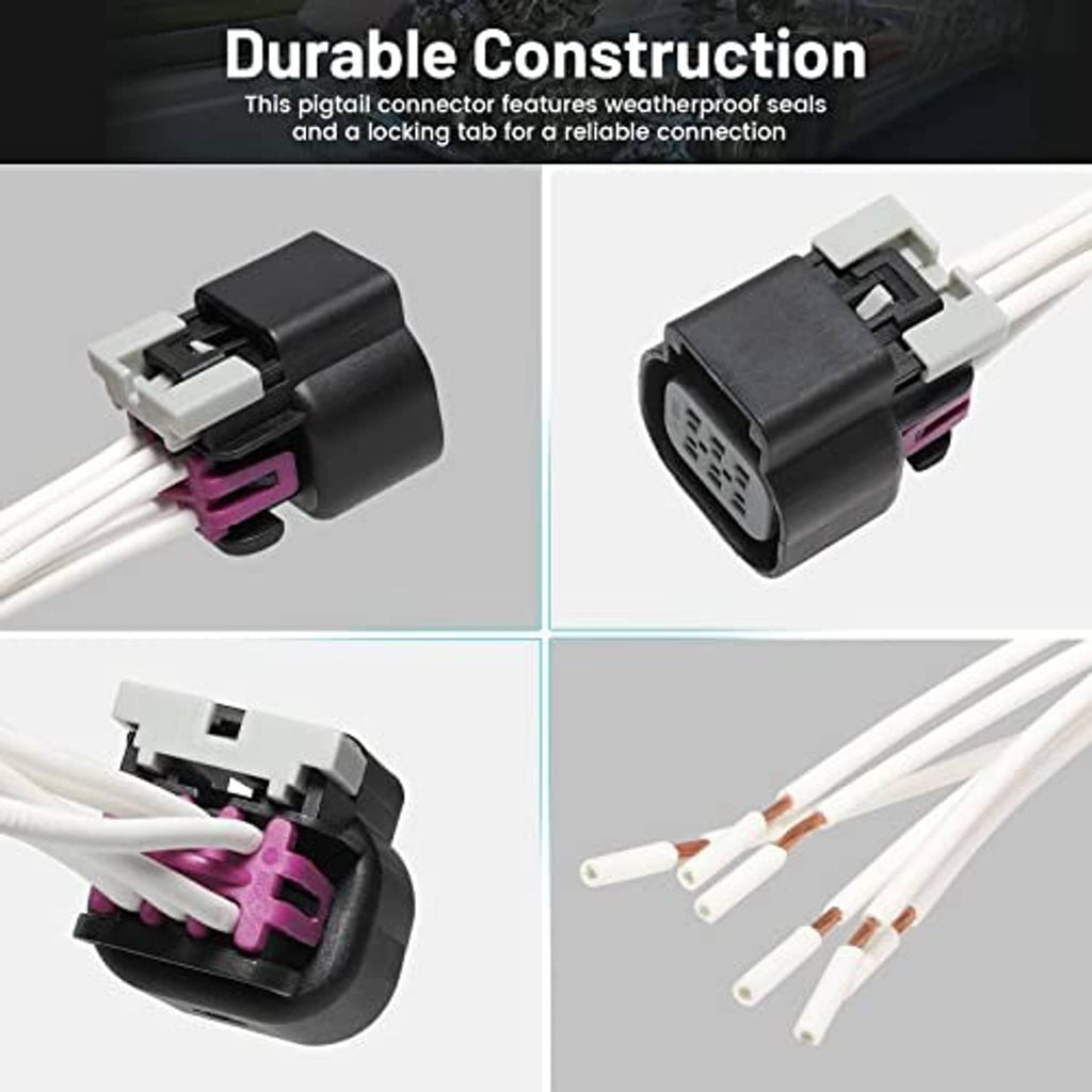 Throttle body connector pigtail harness with black connector housing and purple seal tabs