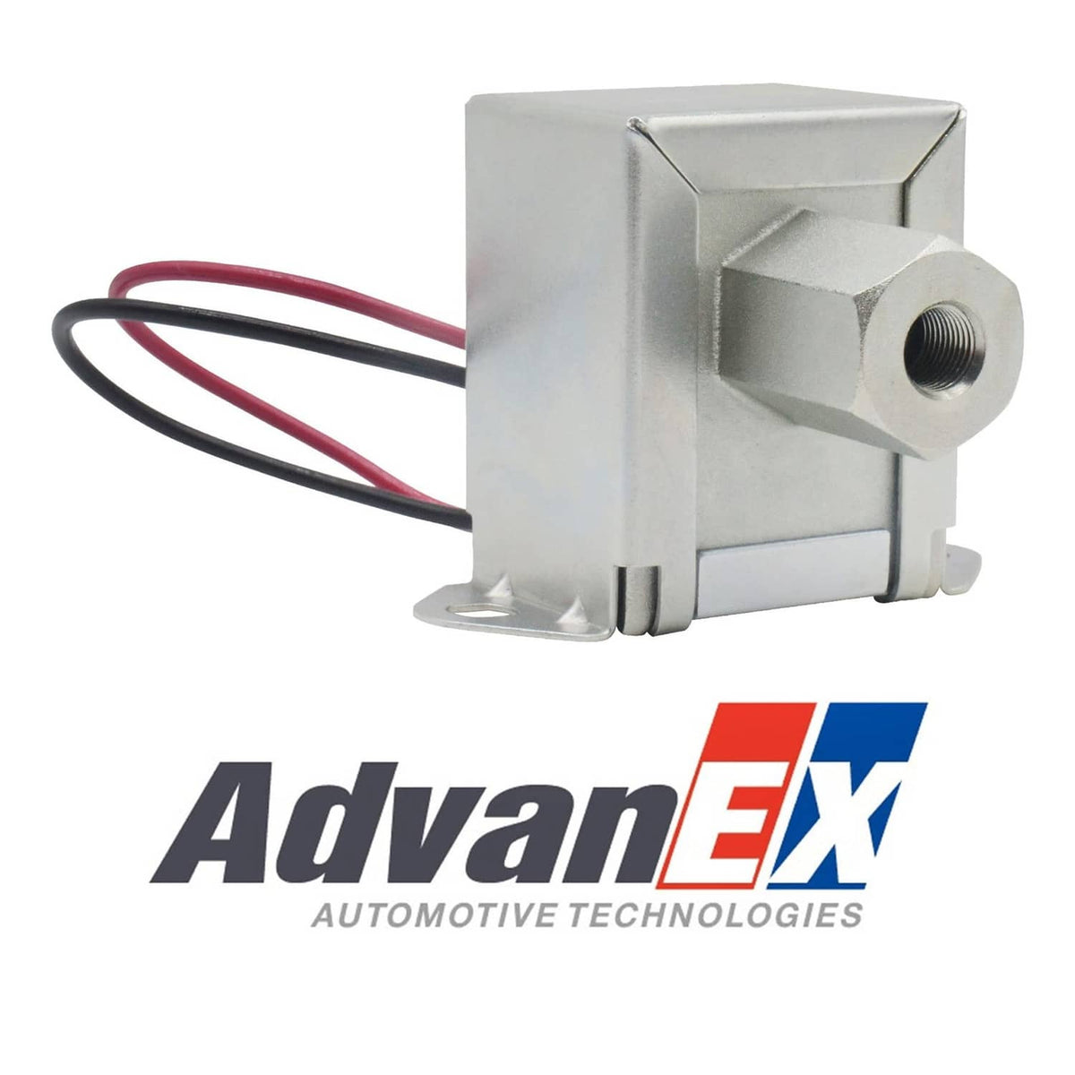 AdvanEX 12V electric fuel pump with side inlet port and red/black wires