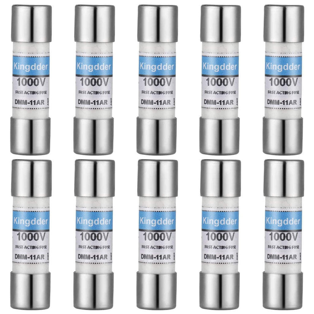Ceramic instrument fuses, silver caps with blue Kingdder 1000V label, DMM-11AR.