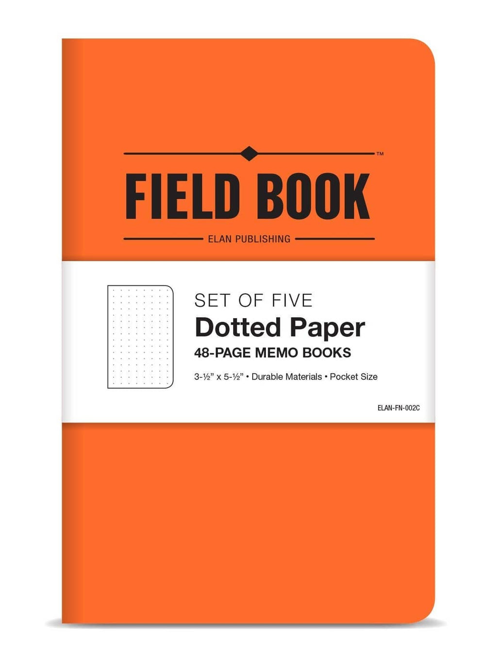 Orange Field Book pocket notebook with dotted paper, 48 pages, set of five