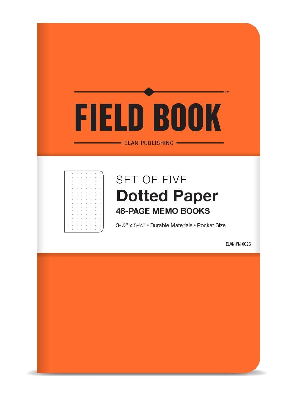 Orange Field Book pocket notebook with dotted paper, 48 pages, set of five