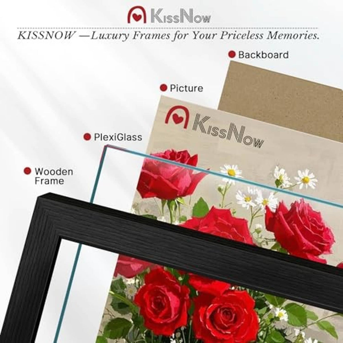 Black 18x24 wooden poster frame with plexiglass, picture insert, and backboard