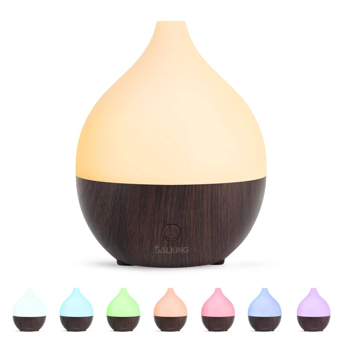 Dark wooden-grain ultrasonic essential oil diffuser with warm beige top, 100 ml