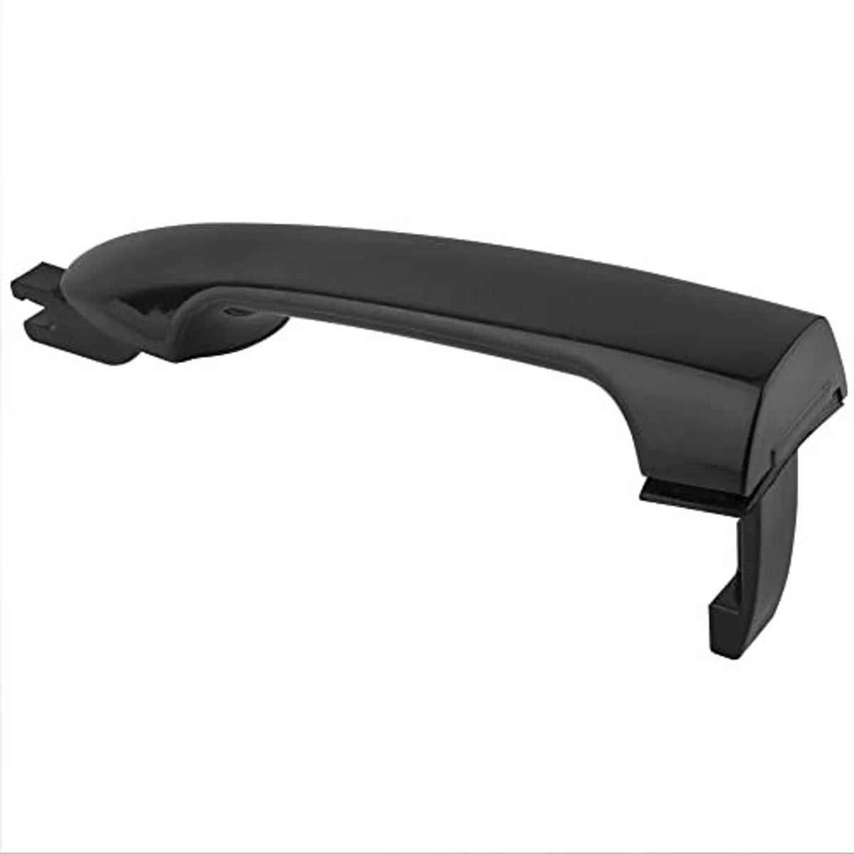 Black exterior door handle, front left driver side, curved grip with end mount