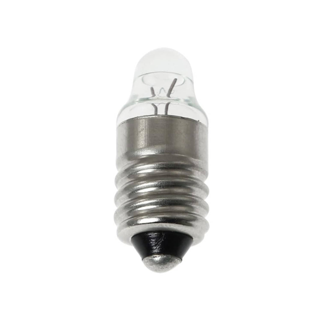 Mini E10 screw-base bulb with clear glass tip and metal threaded base