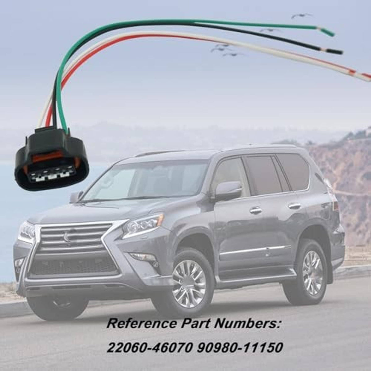 4-pin throttle sensor connector pigtail with dark housing and green, red, white wire leads