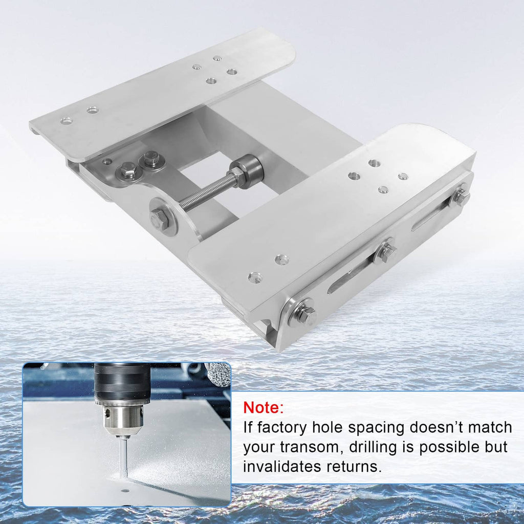 Boat jack plate lifting platform with threaded adjustment rod and mounting bolts, silver