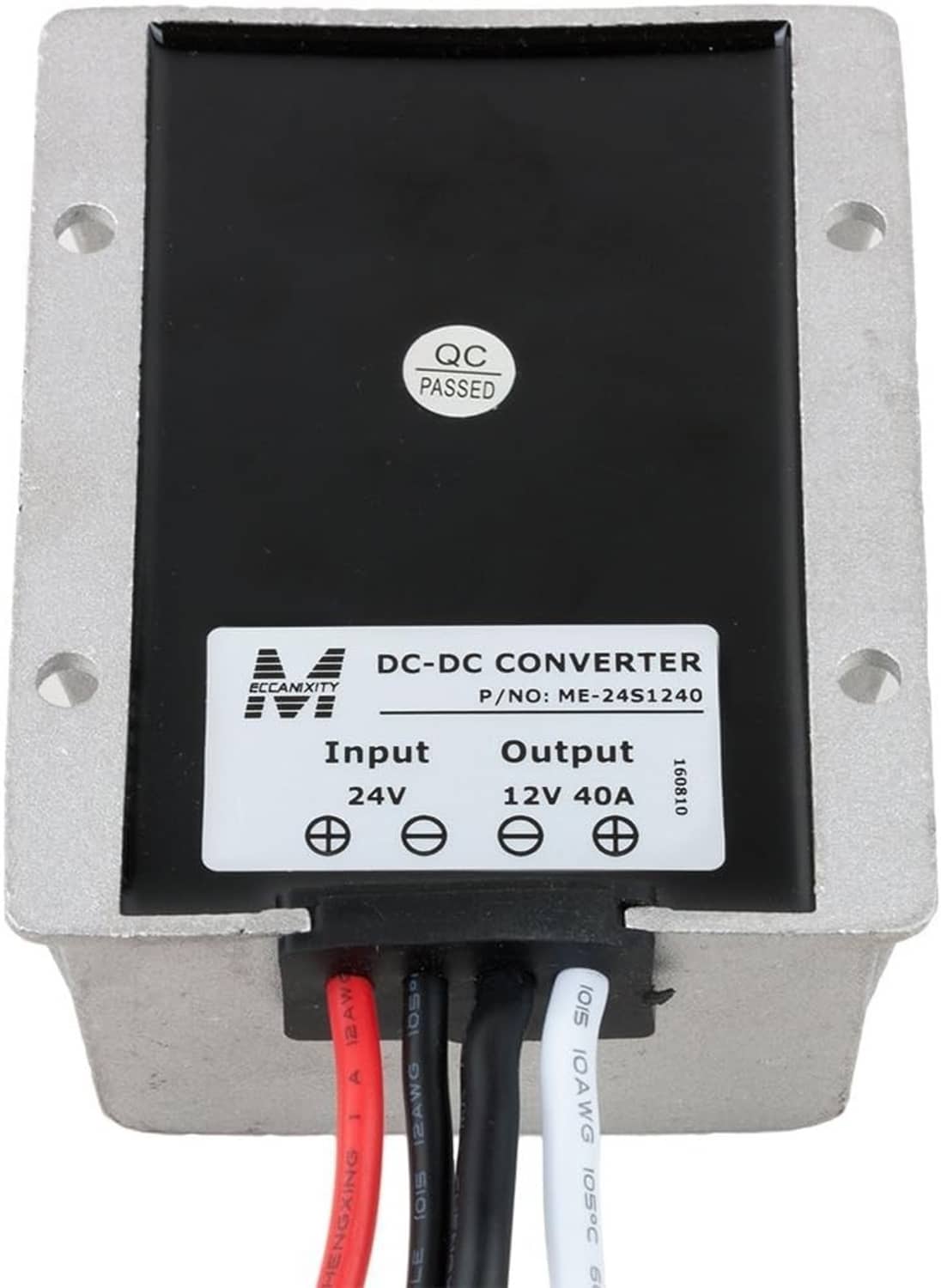 Waterproof DC-DC step-down converter with DC input/output label, screw terminals