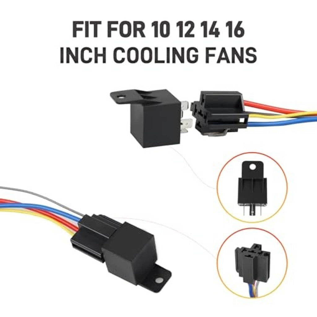 Black dual electric fan relay switch with wiring harness and mounting bracket
