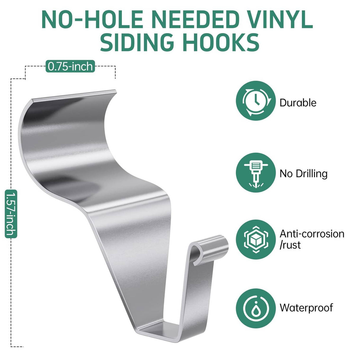 No-hole vinyl siding hooks, silver metal hanger with curved clip